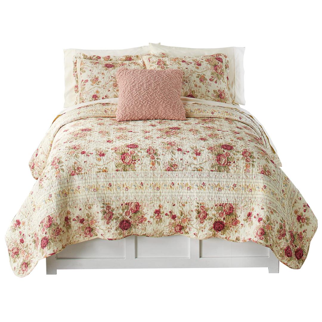 Greenland Home Antique Rose Full/Queen Quilt Set, Ecru