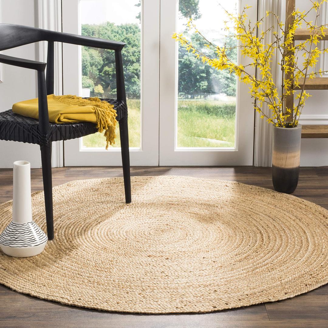 SAFAVIEH Natural Fiber Round Collection 3' Round Natural NF801N Handmade Boho Braided Jute Area Rug