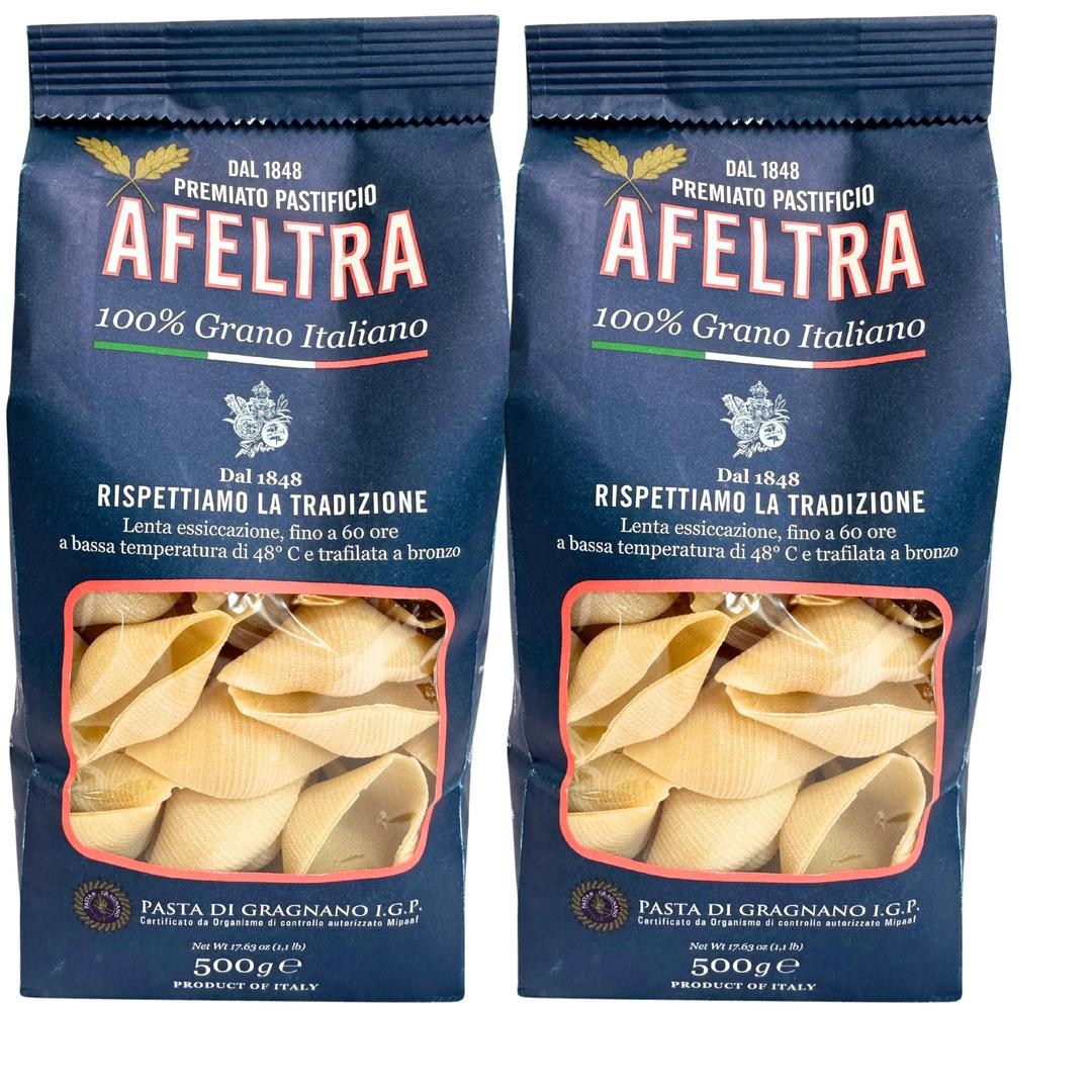 Afeltra Conchiglioni Jumbo Pasta Shells From Italy 17.6 oz. (500g)(Pack of 2) Giant Pasta Shells for Stuffing - Pasta di Gragnano IGP - Conchiglie - Authentic Italian Pasta - Pasta Noodles from Durum Wheat Semolina - Gourmet Pasta Artisan Since 1848