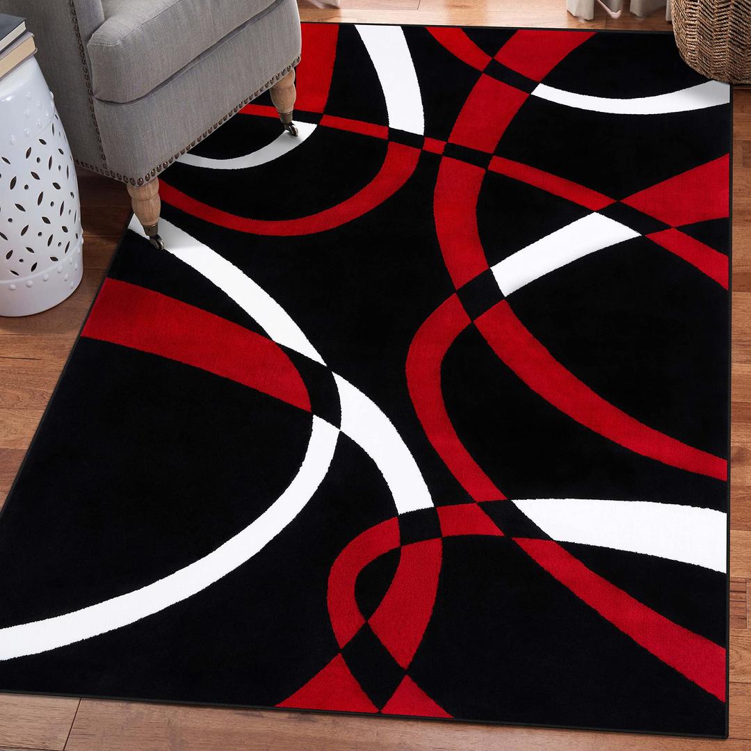 2305 Red Black 7'10 x 10'6 Modern Abstract Area Rug,2305 Red 8x11