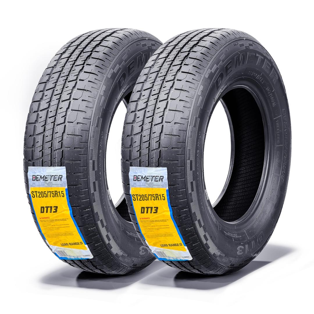 DEMETER Set 2 Radial Trailer Tires 205/75R15,Heavy Duty ST 205/75R15, 8 Ply Load Range D All Season Traction