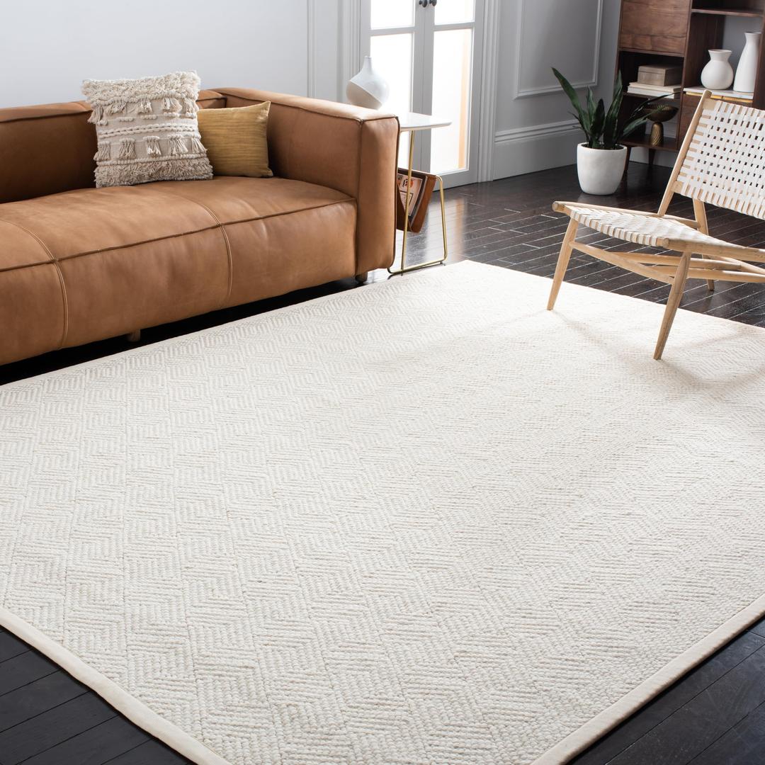 SAFAVIEH Natural Fiber Collection Area Rug - 9' x 12', Ivory, Handmade Wool & Jute, Ideal for High Traffic Areas in Living Room, Bedroom (NF487A)