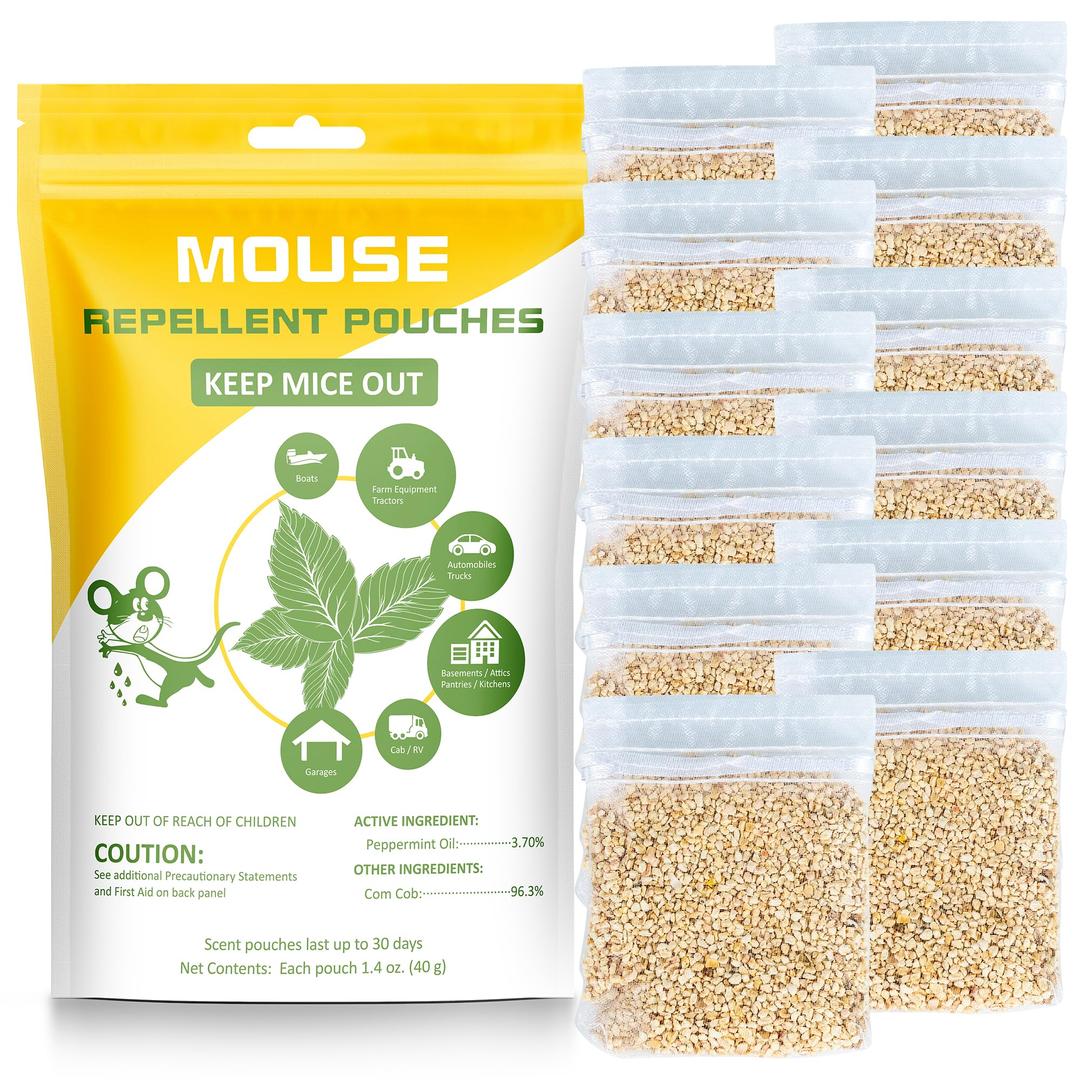 Mouse Deterrent Pouches 12 Packs, All Natural Plant Powered to Repel Mice, Rats, Squirrels, Keep Pests Out from Indoor Car RV Boat Garage Cabin