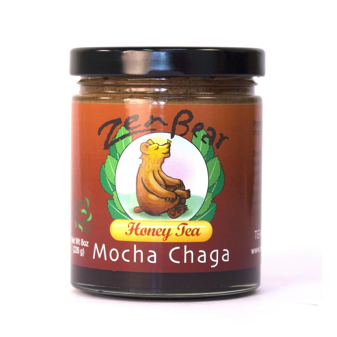 Zen Bear | Mocha Chaga | A blend of Raw Wildflower Honey, Maine Chaga, Cacao, Maine Sea Salt, Lucuma | Carefully Blended Flavors Create a Delicious Light Chocolate Drink of Great Benefit | 8 OZ Jar