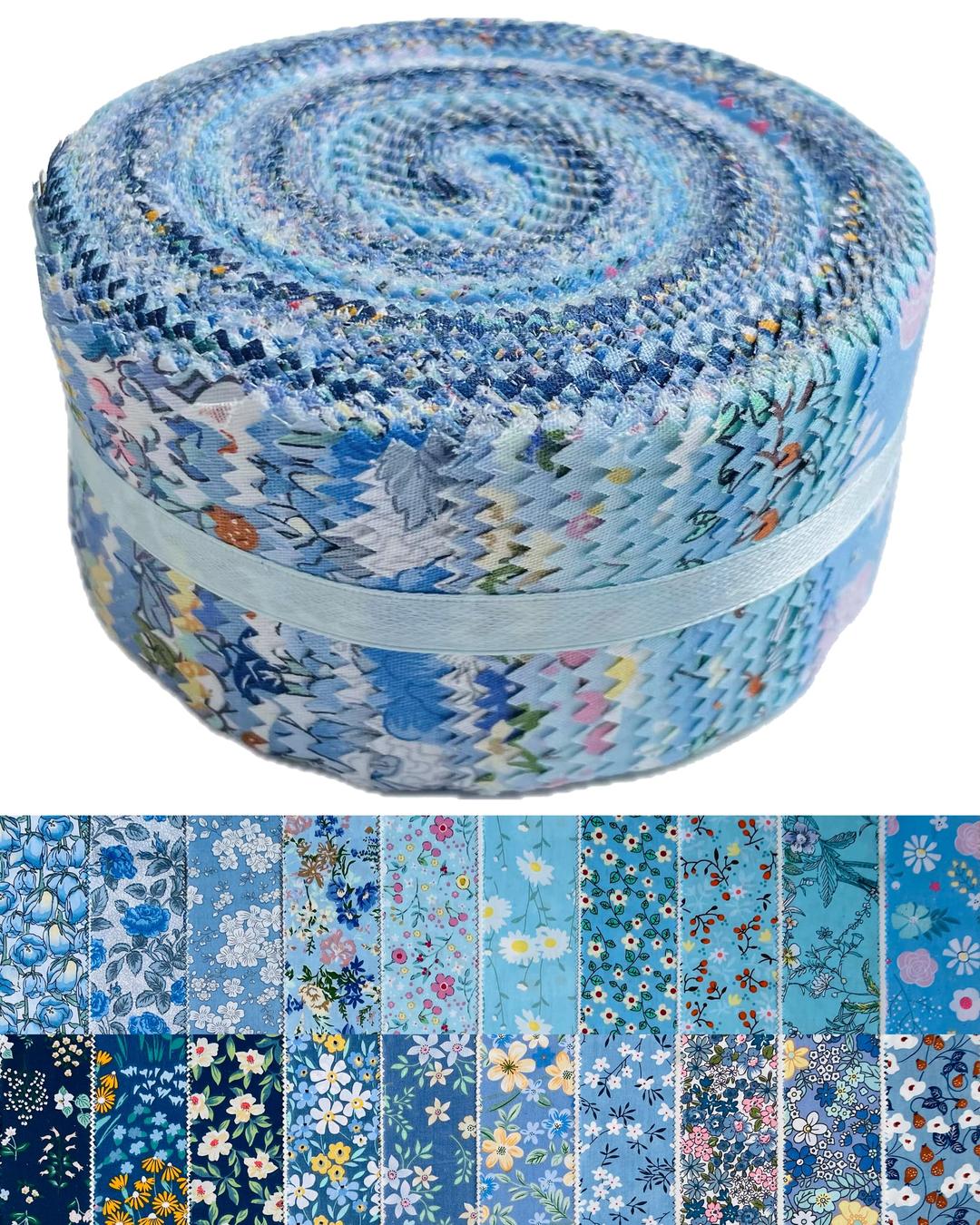 Jelly Roll Fabric - 20 Assorted Floral Prints, 100% Cotton Quilting Fabric, 40 Pre-Cut Strips (2.5 x 44 Inch) for Quilting, Sewing, and DIY Projects-Blue Ocean