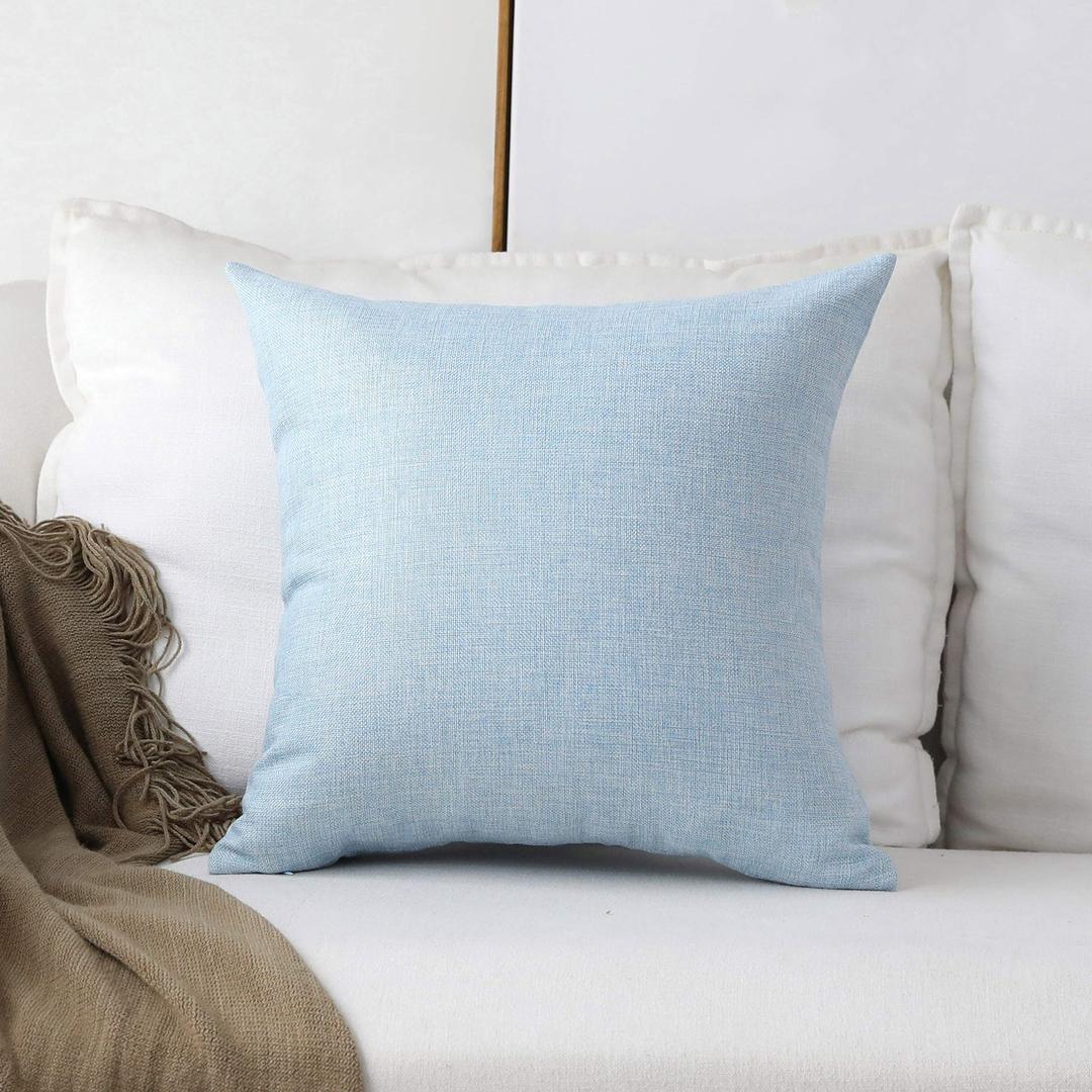 Home Brilliant Lined Linen Square Throw Pillowcase Cushion Cover for Sofa, Light Blue, 18 x 18 inch (45cm)