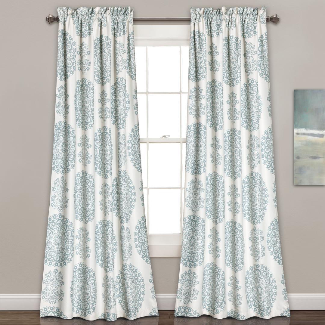 Lush Decor Seafoam Medallion Room-Darkening Window Curtain Set (84" x 52"), 84 in x 52 in, Blue