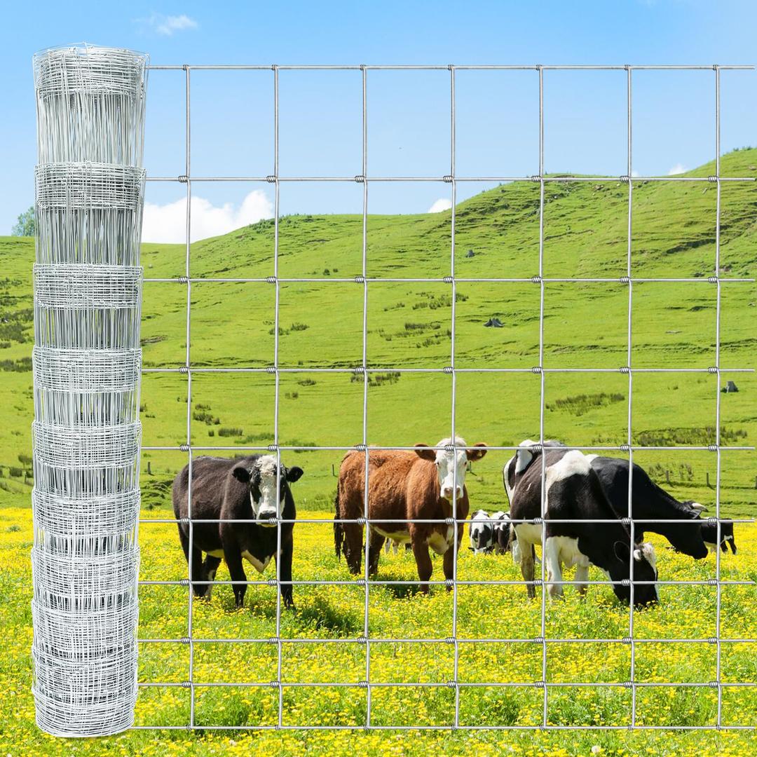 Farm Fence 5ft x 164ft Heavy Zinc Coating Cattle Fence,Galvanized Field Wire Fencing Deer Fence,Goat Fence,Hog Wire Fencing for Yard Livestock & Animals Protection