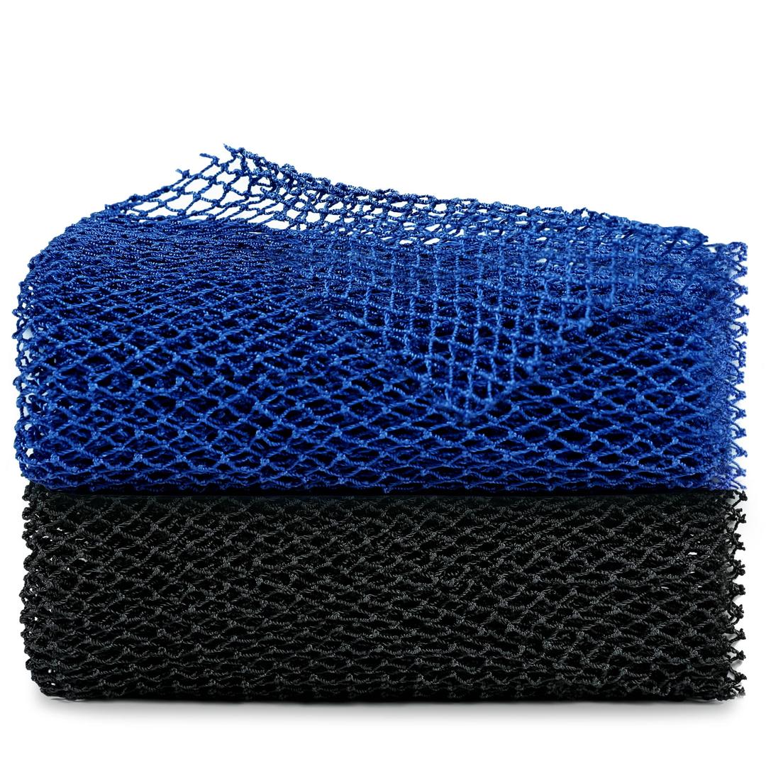 African Net Sponge, 2 Pieces Exfoliating Premium Nylon Bathing/Wash Net for Daily Back Body Scrub Scrubber Shower Net (Black, Blue) …