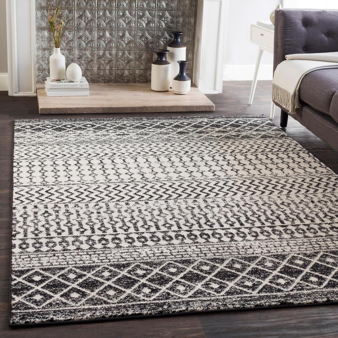 Livabliss Chester Boho Moroccan Area Rug,7'10" x 10'3",Black