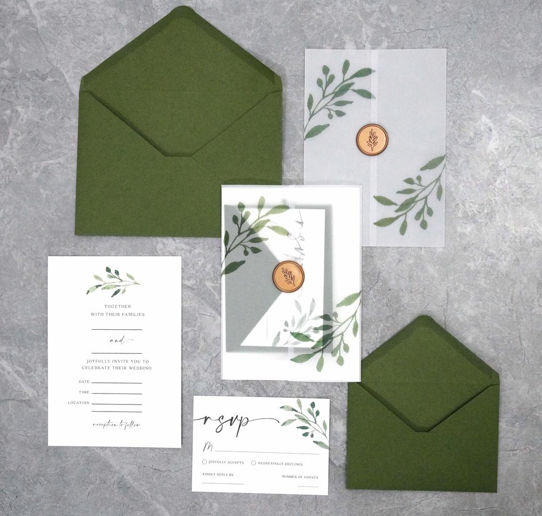 30 Set Wedding Invitations With Envelopes And Rsvp Cards,Greenery Wedding Invitations,Include 5x7 inch Fill-in Invitation,Vellum Wrap,Rsvp Card, Self Seal Envelopes,Gold Wax Seal Stickers