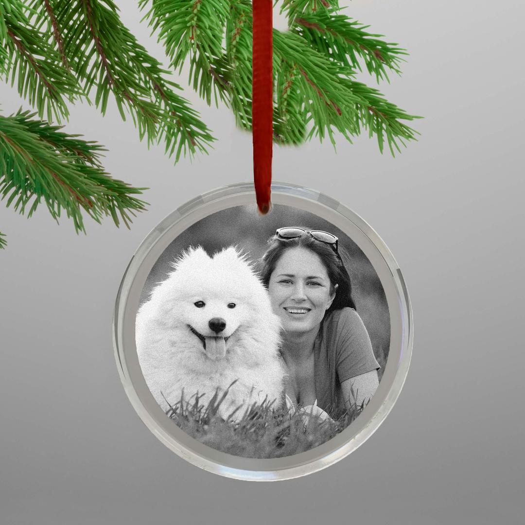 Crystal Christmas Ornament Photo Gift – Personalized & Custom with Laser Etched 2D Picture, Round