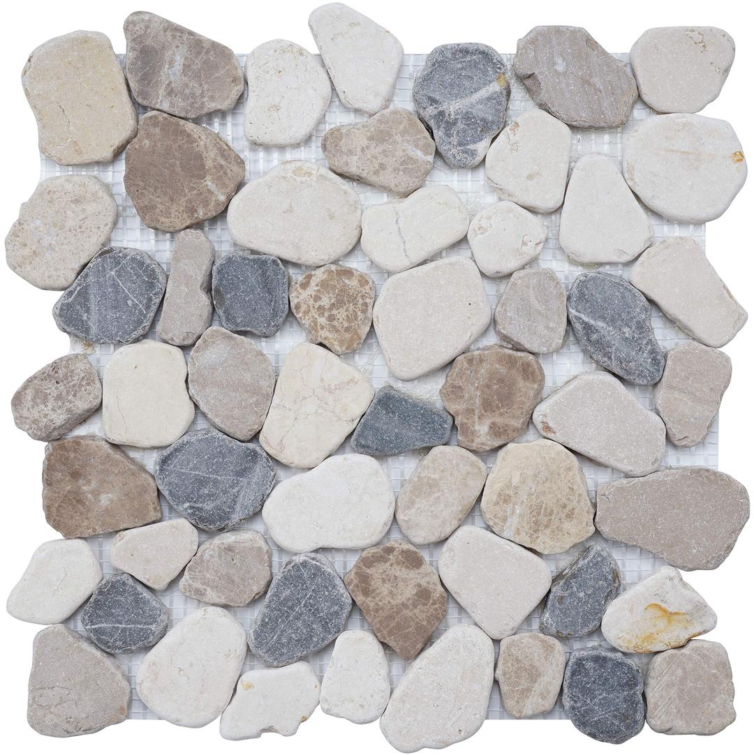 5 Sheets Marble Mosaic Tile for Kitchen Backsplash, Bath Bathroom Floor, Etc, River Rock Collection", Mixed Rounds, 12"X12"X3/8", Tumbled (Box of 5 Sheets, MM 9504-Canyon)