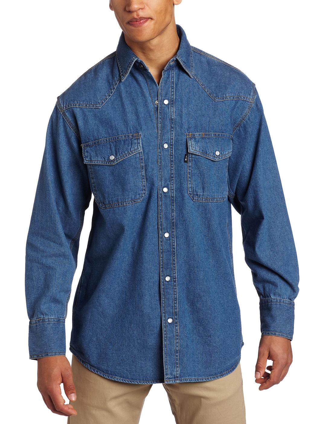 Key Apparel Men’s Denim Pearl Snap Western Long Sleeve Shirt - Lightweight and Durable Western Work Wear