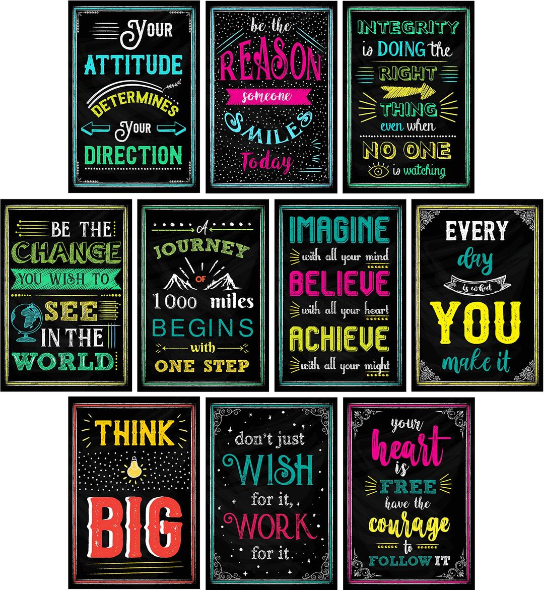 L&O Goods Black Chalkboard Motivational Wall Decor Posters | Set of 10 Inspirational Prints for Living Room, Office, Bedroom, And Classroom Wall Decorations| 11 X 17