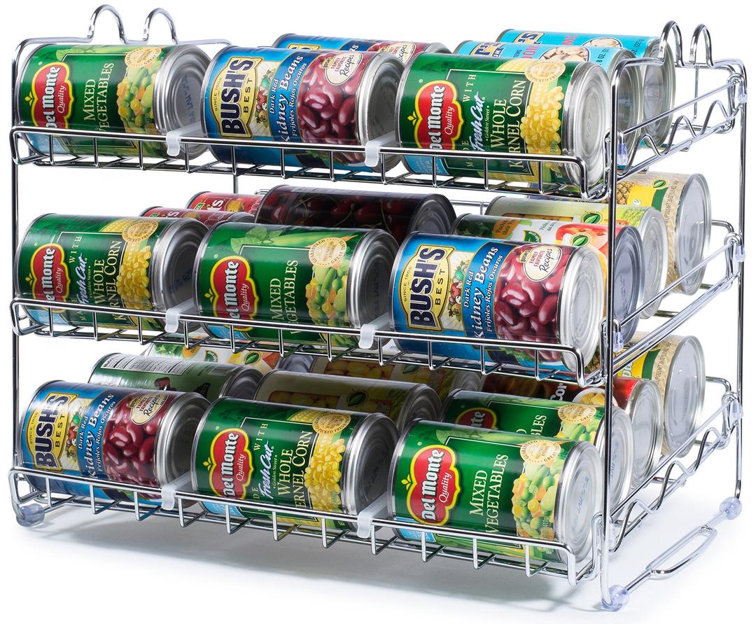 Can Organizer for Pantry - Stackable Can Rack for 36 Cans, Canned Food Storage, Pantry Shelf, Kitchen Cabinet or Countertop. (Chrome)