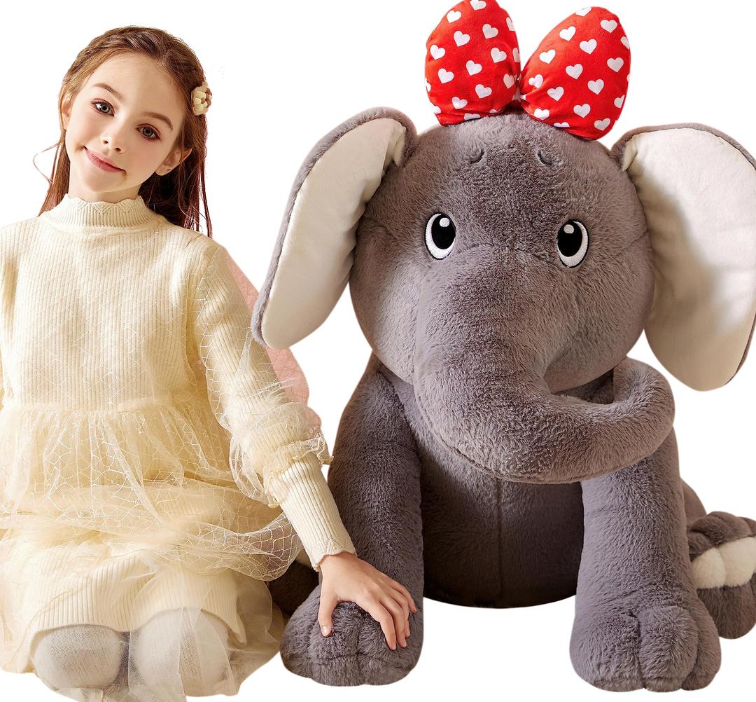 Tumyay Giant Elephant Stuffed Animal Plush Soft Toy,Large Elephant Big 25" Cute Jumbo Size Huge Fluffy Plushy Fat Plushie,Birthday Gifts for Kid