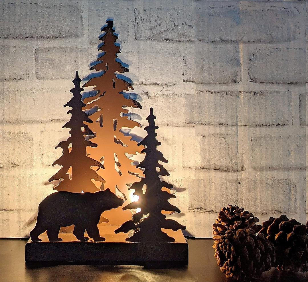 Rustic Metal Bear in The Forest Decorative Light Night Side Table Décor