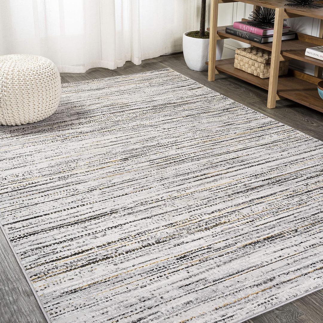 JONATHAN Y Loom Modern Strie' Gray/Black 4 ft. x 6 ft. Area Rug, Solid & Striped,Transitional,Transitional,Casual,EasyCleaning,Bedroom,LivingRoom, Non Shedding