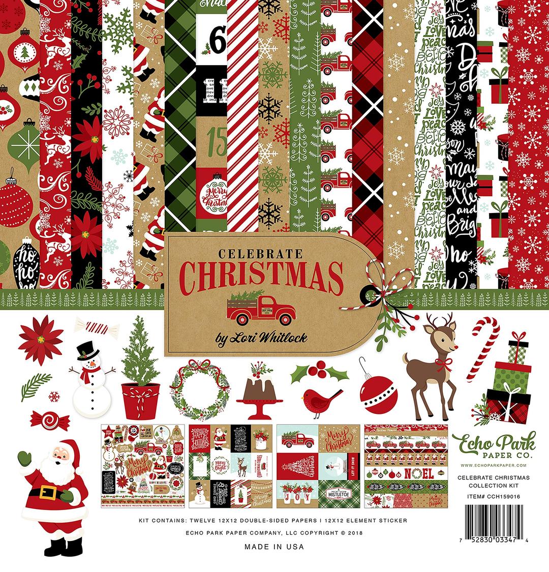 Echo Park Paper CompanyCelebrate Christmas Collection Kit paper, Red/Green/Tan/Burlap/Black 12-x-12-Inch