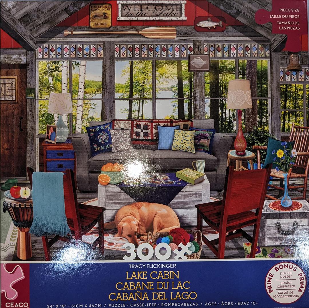 CeacoTracy Flickinger - Lake Cabin - Oversized 300 Piece Jigsaw Puzzle, 24 x 18