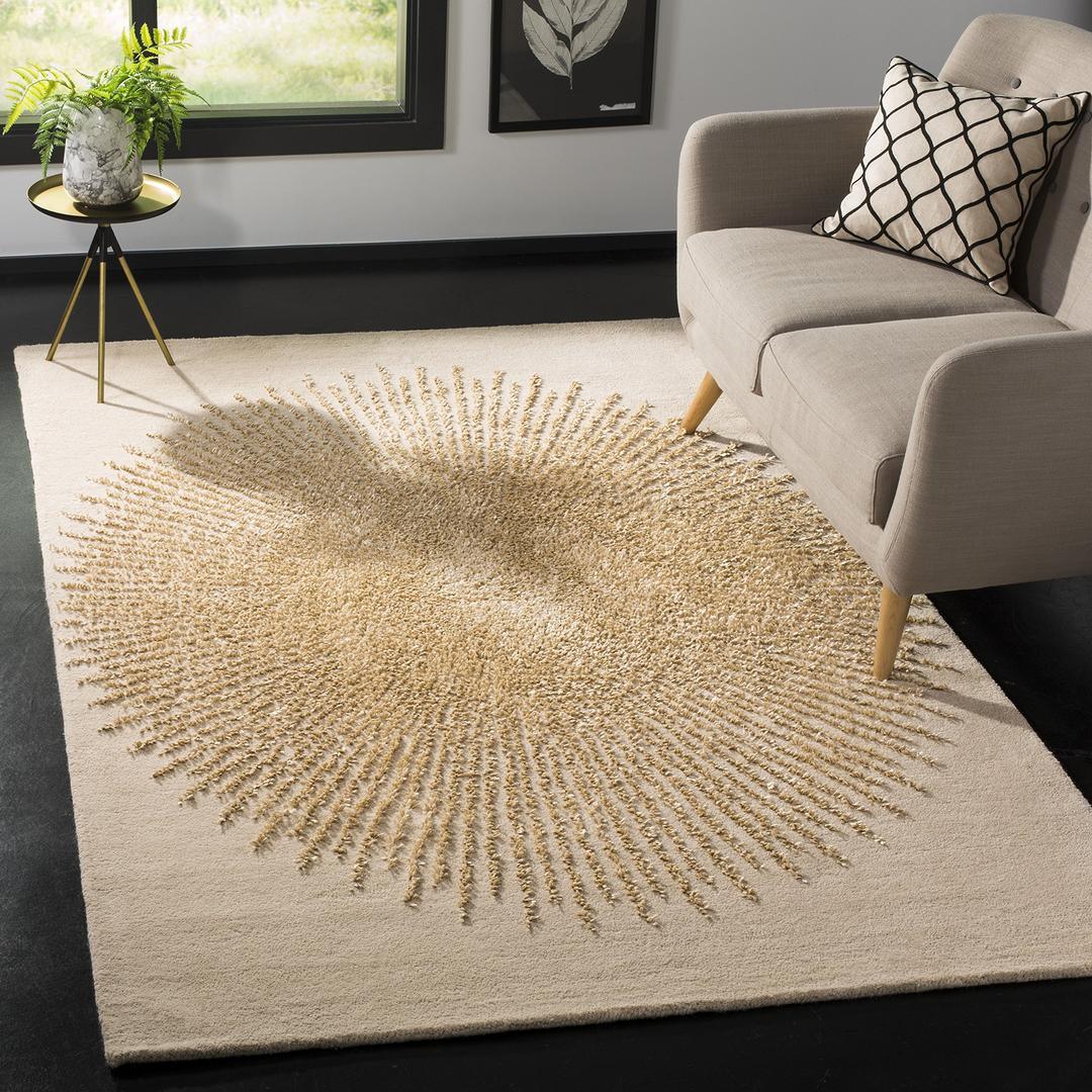 SAFAVIEH Soho Collection Area Rug - 9' x 12', Beige & Beige, Handmade Wool & Viscose, Ideal for High Traffic Areas in Living Room, Bedroom (SOH655B)