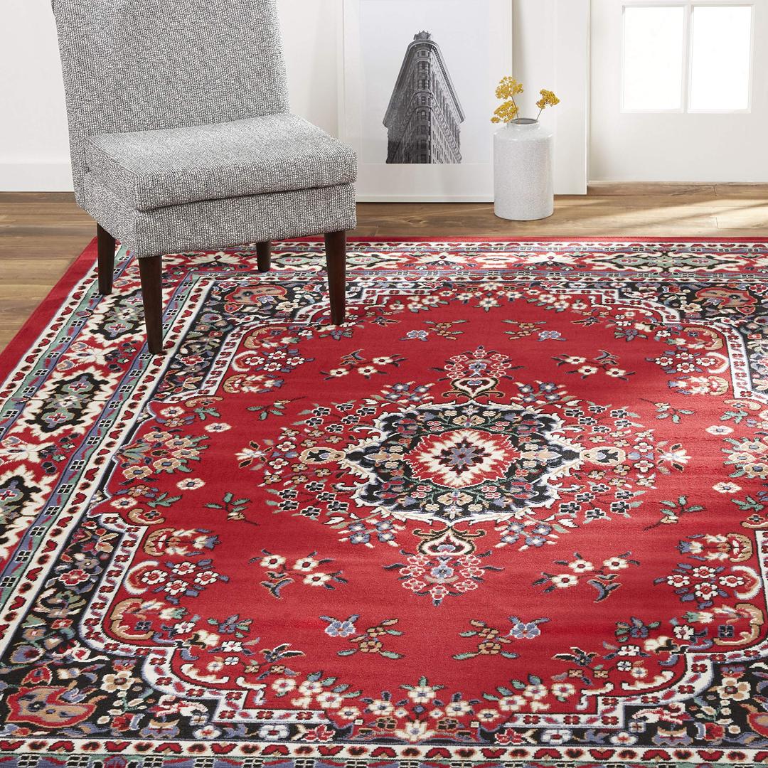 Home Dynamix Premium Sakarya Traditional Medallion Border Area Rug, Claret, 5'2"x7'4" Rectangle