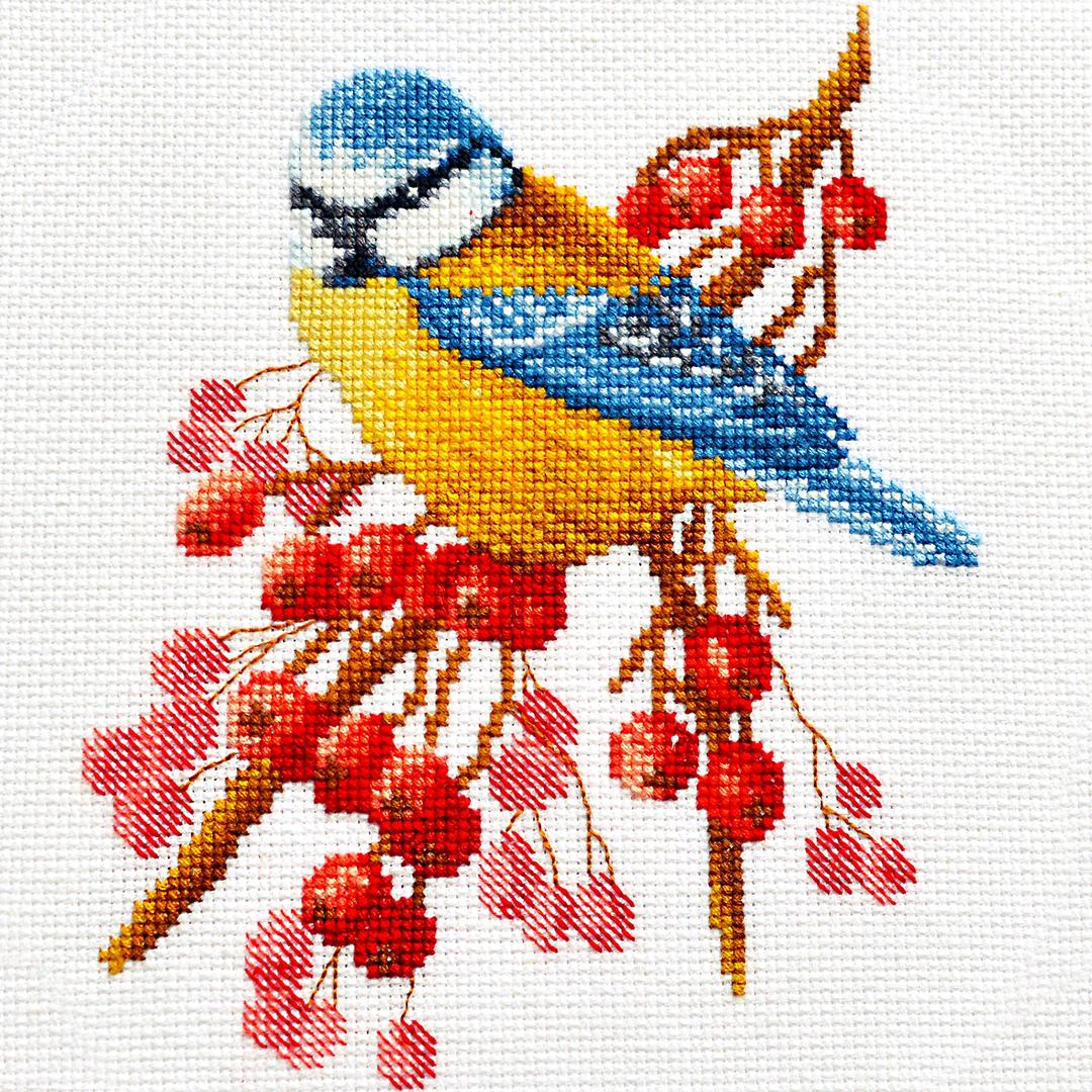 Povitrulya Tit Bird Counted Cross Stitch Embroidery Kit for Adults 'Frosty Morning'