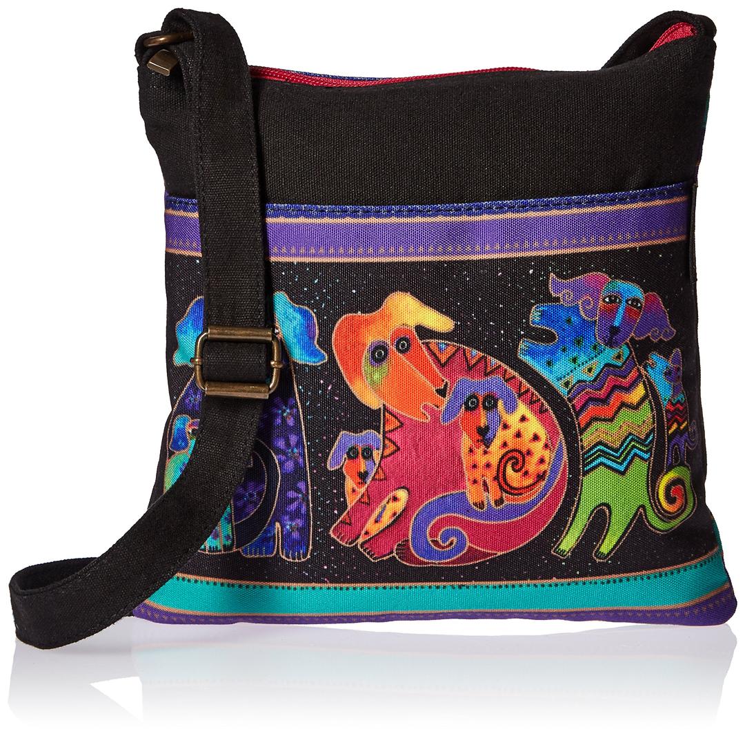 Zeckos Laurel Burch Artistic Totes Crossbody 10 inch X 10 inch Dog Hobo Canvas Handbag