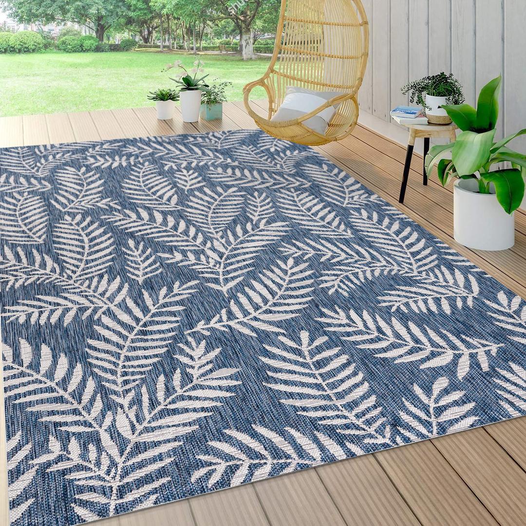 JONATHAN Y Nevis Palm Frond Indoor/Outdoor Navy/Ivory 3 ft. x 5 ft. Area Rug, Coastal,Casual,Floral,EasyCleaning,ForHighTraffic,Kitchen,LivingRoom,Backyard, Non Shedding