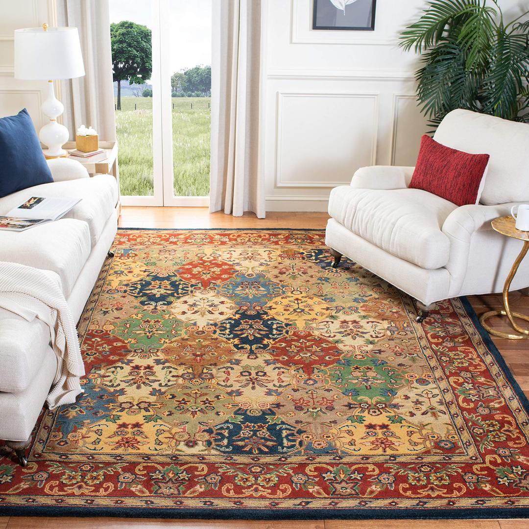 SAFAVIEH Heritage Collection Area Rug - 8' x 10', Multi & Burgundy, Handmade Traditional Oriental Wool, Ideal for High Traffic Areas in Living Room, Bedroom (HG911A)