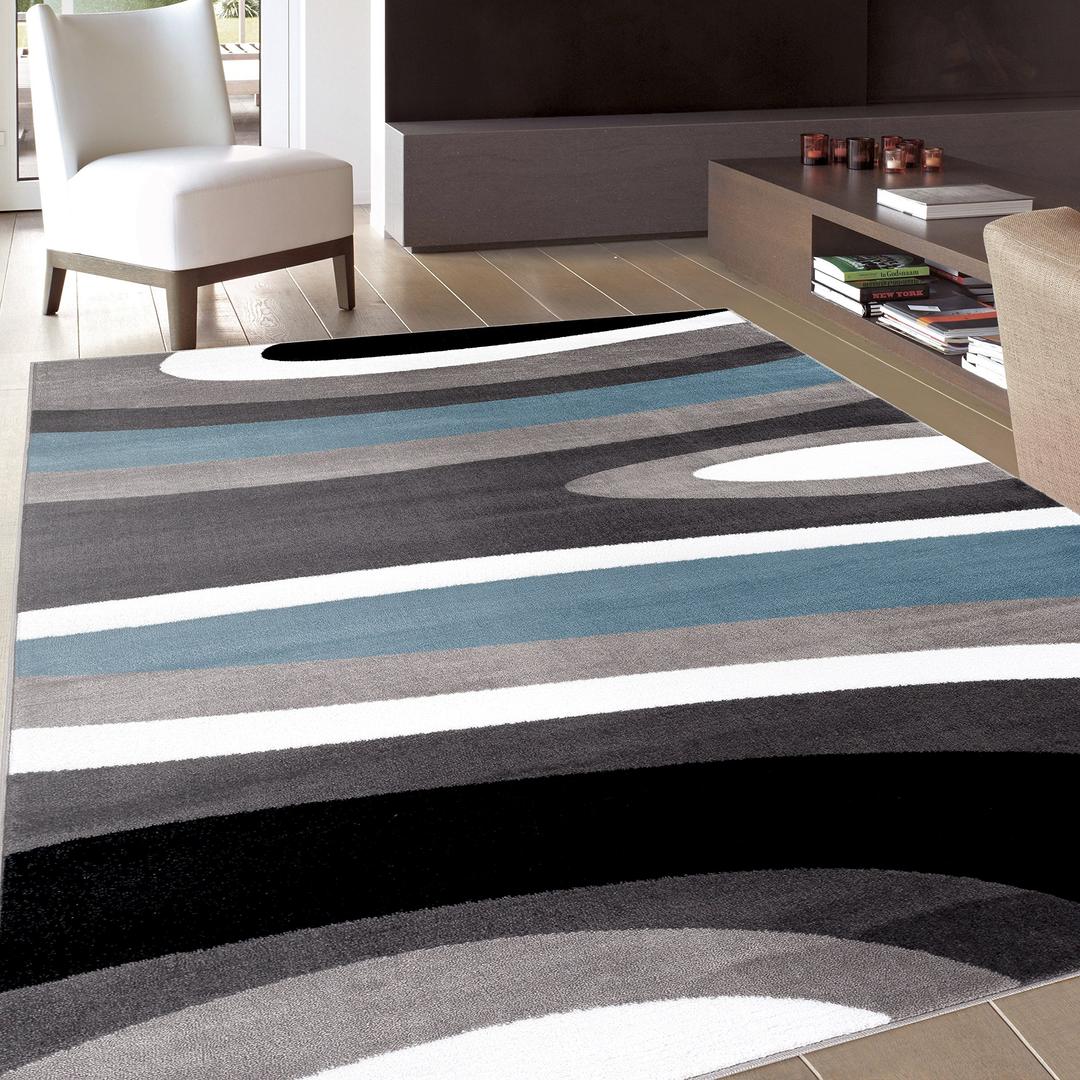 Abstract Contemporary Modern Blue Area Rug 7' 10" X 10' 2"