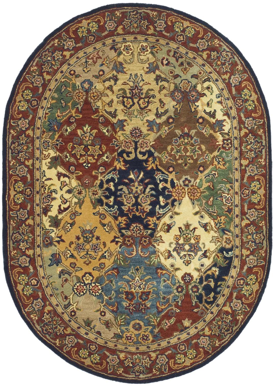 SAFAVIEH Heritage Collection Area Rug - 7'6" x 9'6" Oval, Multi & Burgundy, Handmade Traditional Oriental Wool, Ideal for High Traffic Areas in Living Room, Bedroom (HG911A)