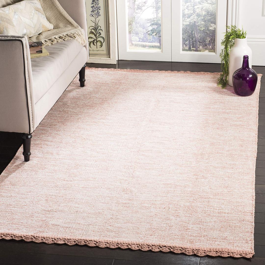 SAFAVIEH Montauk Collection Area Rug - 5' x 8', Peach, Handmade Cotton, Ideal for High Traffic Areas in Living Room, Bedroom (MTK615O)