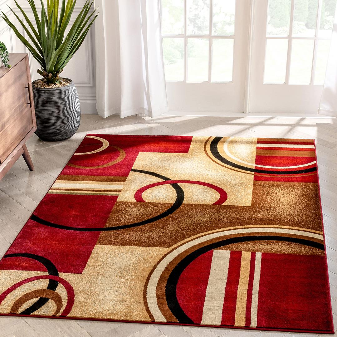 Well Woven Barclay Arcs & Shapes Red Modern Geometric 5'3" x 7'3" Area Rug