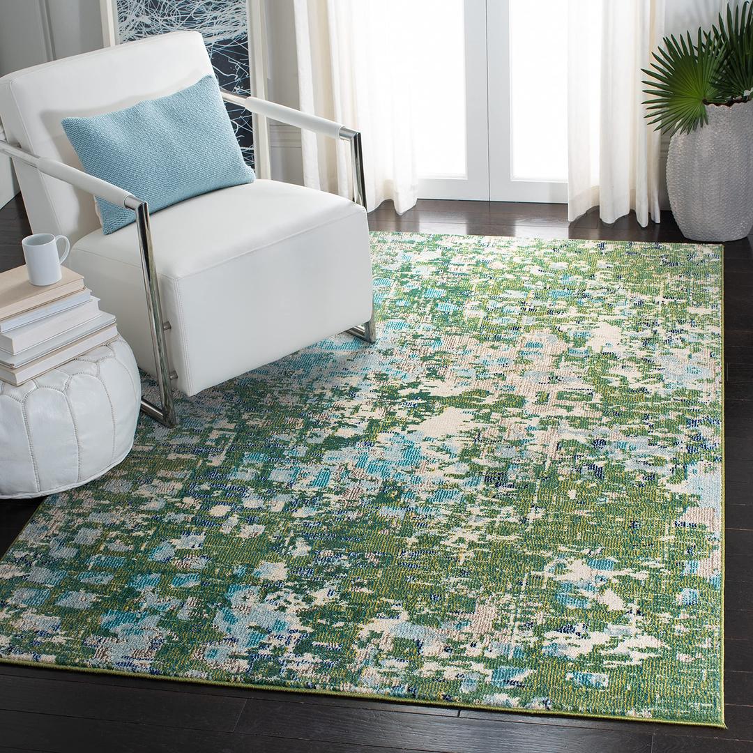 SAFAVIEH Madison Collection Area Rug - 5'3" x 7'6", Green & Turquoise, Boho Abstract Distressed Design, Non-Shedding & Easy Care, Ideal for High Traffic Areas in Living Room, Bedroom (MAD425Y)