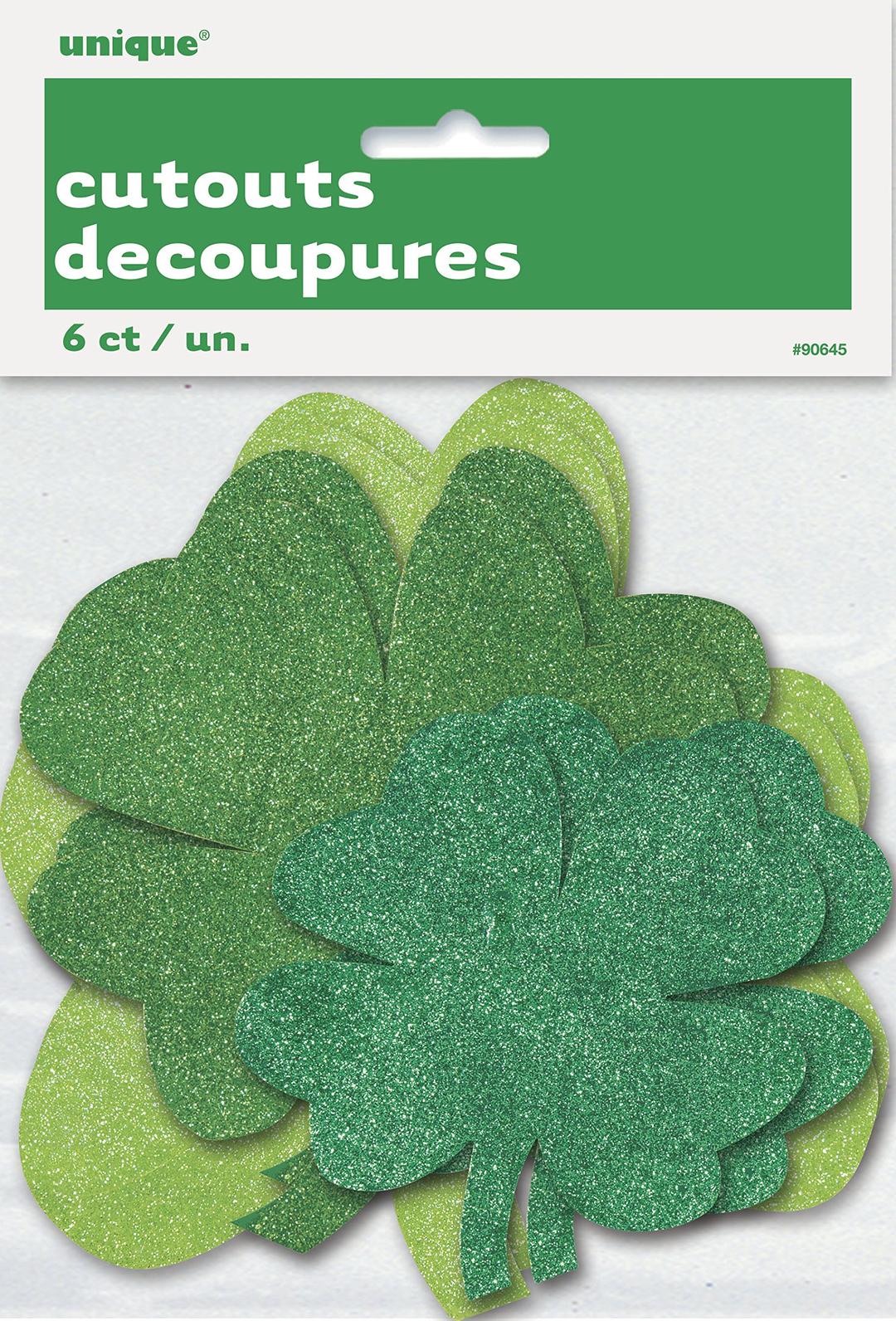 Vibrant Mini Shamrock Glitter Cut Outs - (Pack of 6) - Assorted Sparkling Designs - Perfect for St. Patrick's Day Celebrations & DIY Crafts