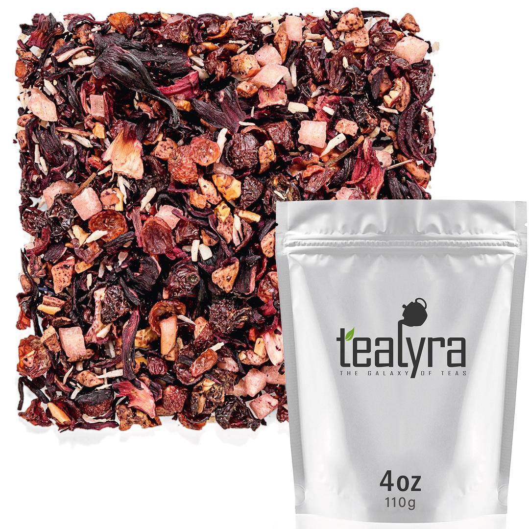 TealyraPina Colada Cocktail Tea - Coconut Hibiscus Fruit Tea - Herbal and Fruity Loose Leaf Tea - Caffeine-Free - Hot & Iced Tea - Vitamines Rich - Healthy - All Natural - 110g (4-ounce)